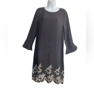 La fabrica del Lino LDF  Gray Women Shift Dress embroidered event office luxury